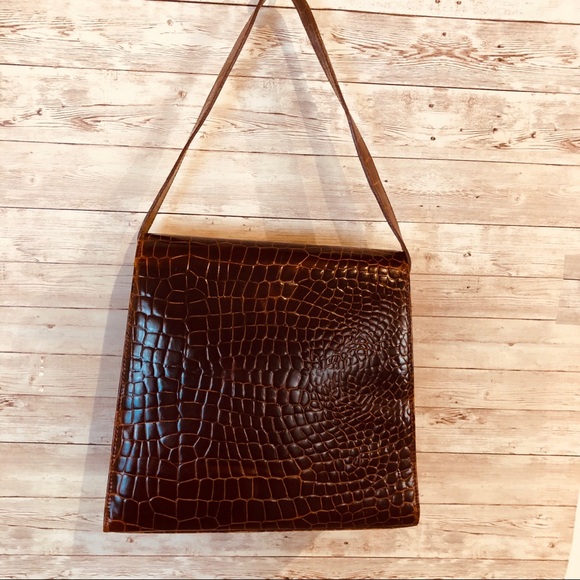 Vintage faux croc embossed Brown purse EUC - Picture 4 of 7